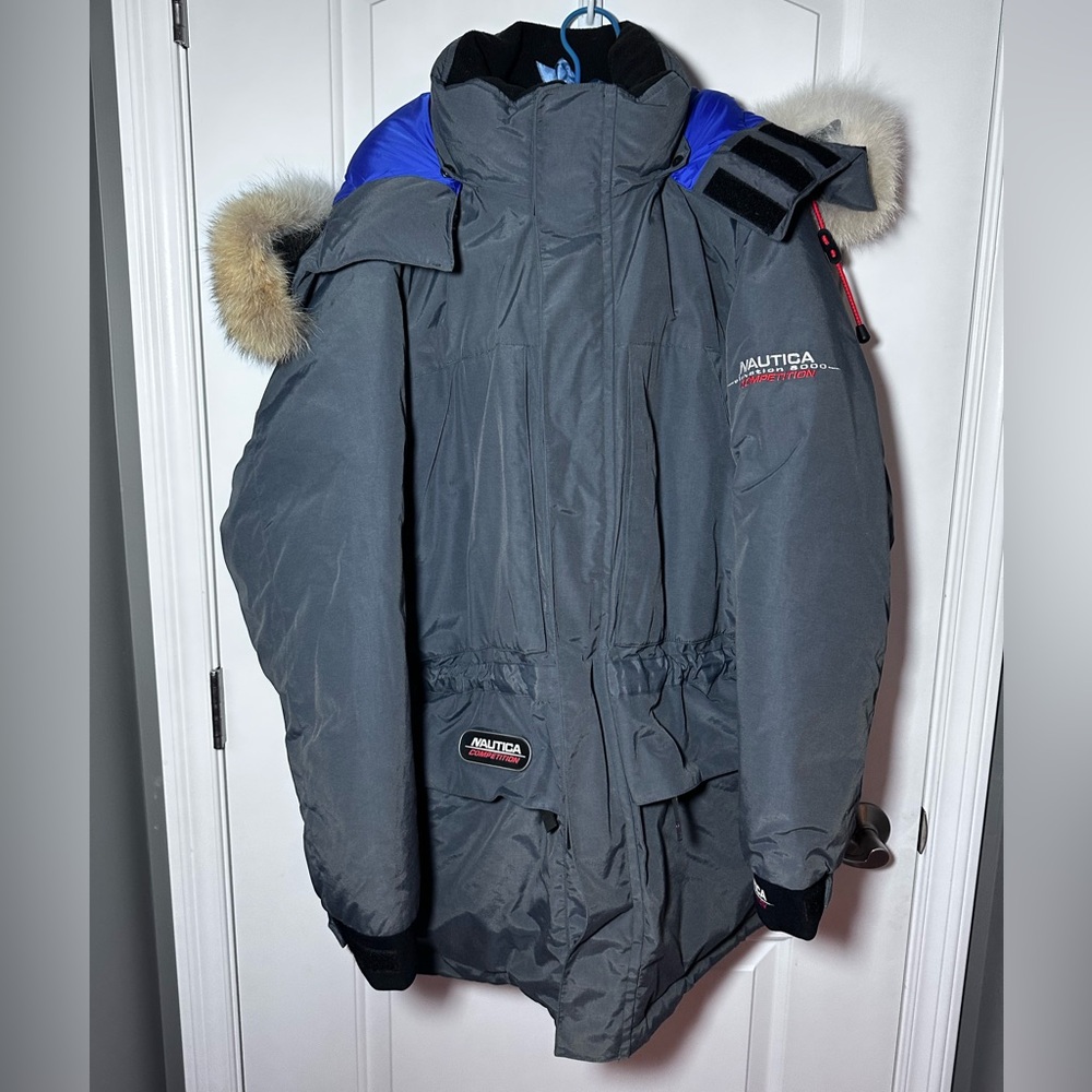 Nautica Charcoal and Blue Parka with Fur Trim